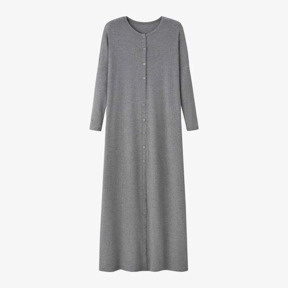 AS SS26 summer loose style button dress comfortable ribbing fabric dress o-neck lady clothes