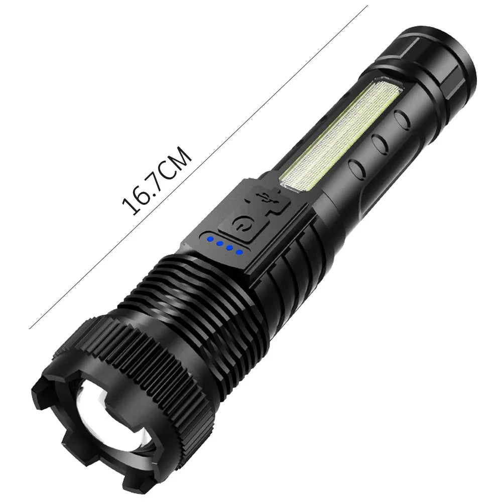 High Power Led Flashlights Very Strong Tactical Torch with Clip 6 Modes USB Rechargeable Camping Fishing Emergency Zoom Lantern