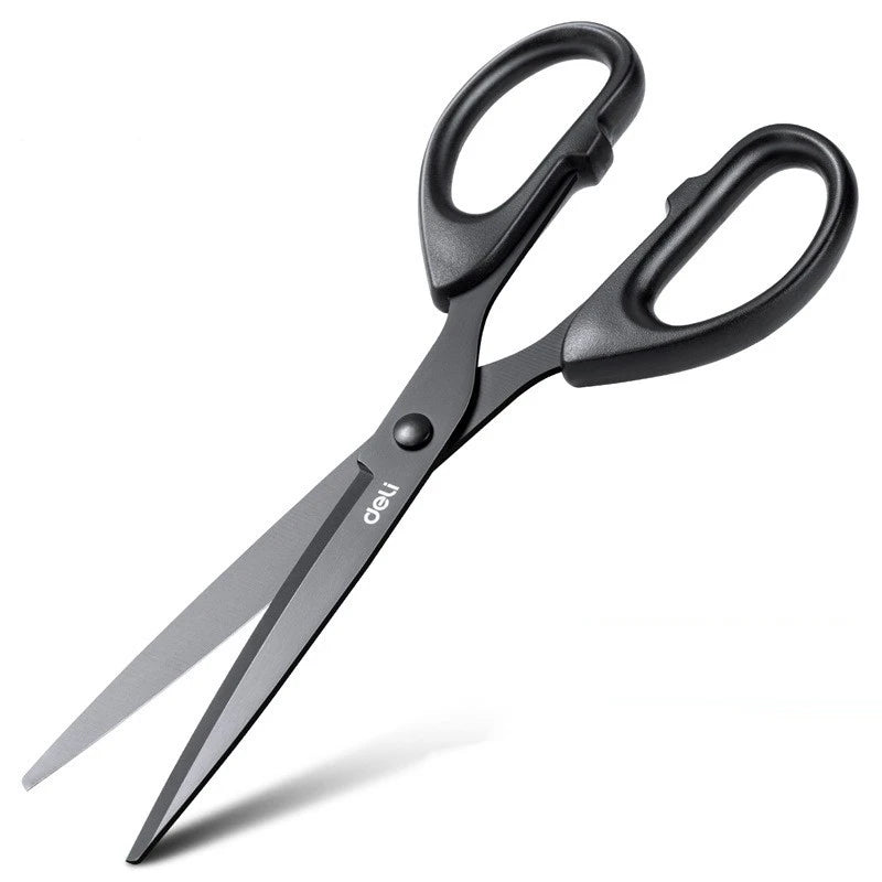 DELI Professional Office Scissors 180mm Heavy Duty Scissors with Black Blade Sharp Stainless Steel Cutting Tool for Paper Craft