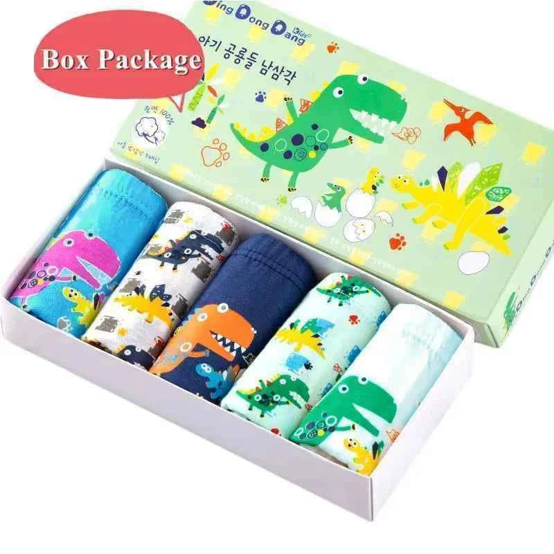 Exquisite Box Package Boys Underwear Soft Breathable Cotton Briefs For Boys Cartoon Dinosaur Kids Panties Knickers Multipack