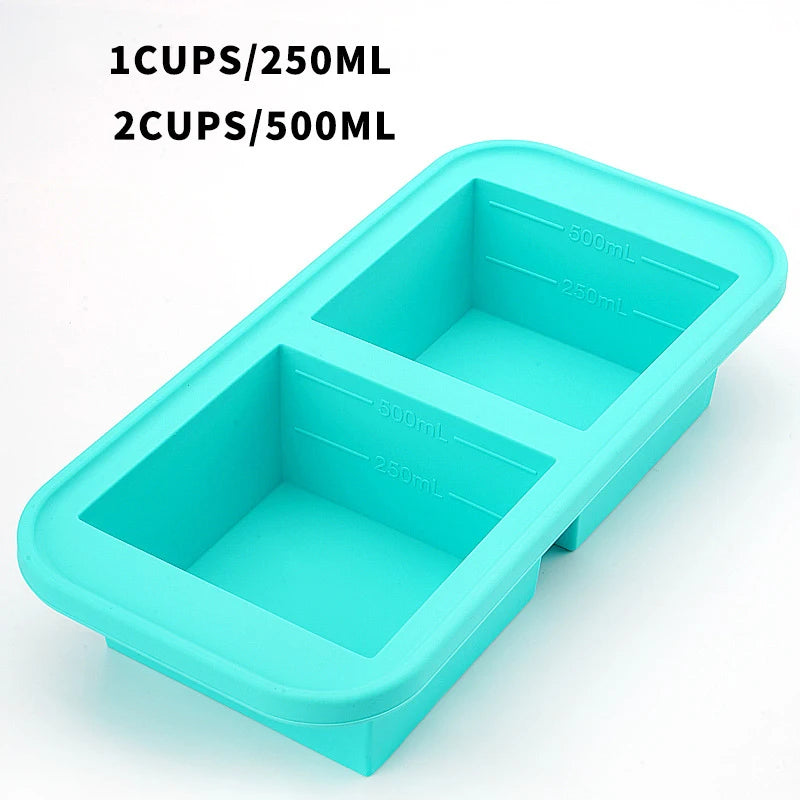 1PC 2/4/6Grid Silicone Freezer Mold with Lid Refrigerated Food Storage Box Food Box Ice Tray Mold Ice Box Fresh-keeping Box