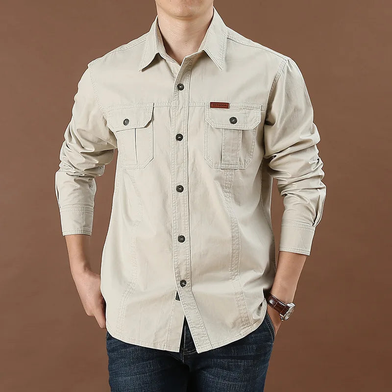 Pure Cotton Men's Shirt Men Oversized Loose Long Sleeve Cargo Shirts Men Clothing High Quality Solid Plus Size Casual Shirt 6XL