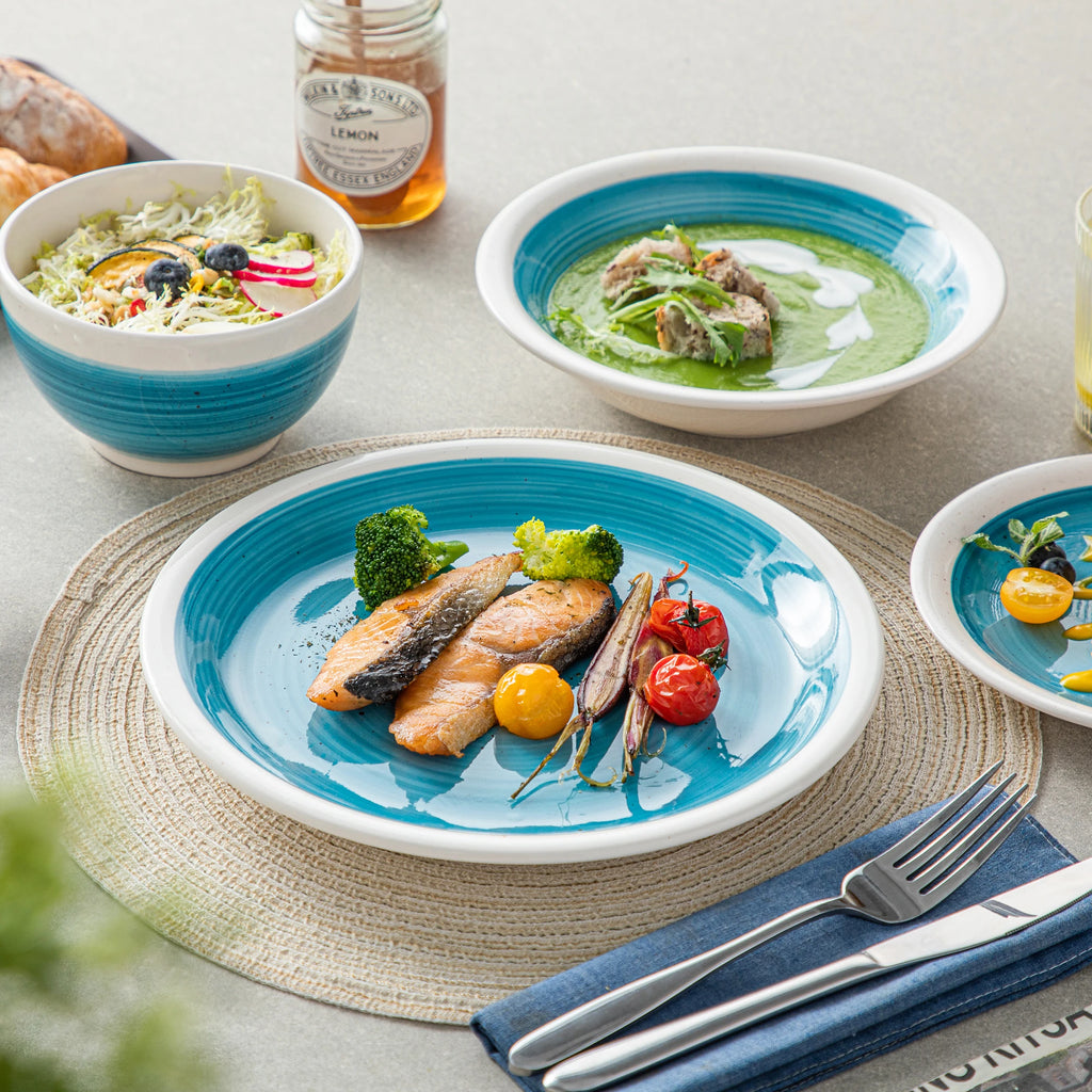 VANCASSO ORI 16/32 Piece  Stoneware Tableware Set with Dinner/Dessert Plate Cereal/Pasta Bowl  for 4/8 person 4 color Optional