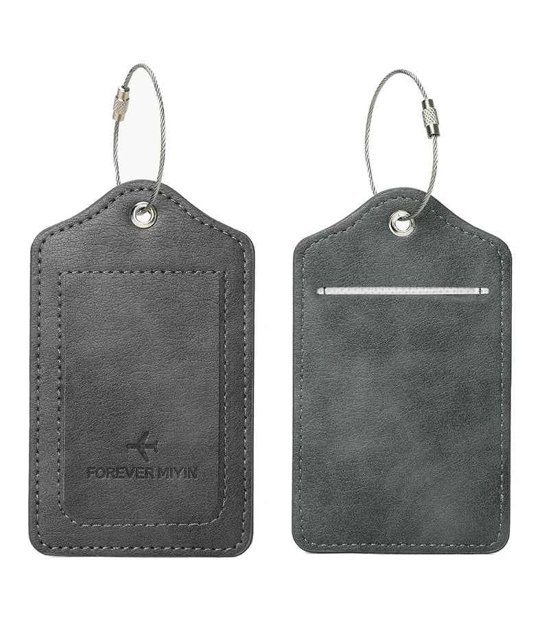 PU leather luggage tag with anti loss wire rope loop and built-in privacy protection cover, suitable for luggage and travel bags