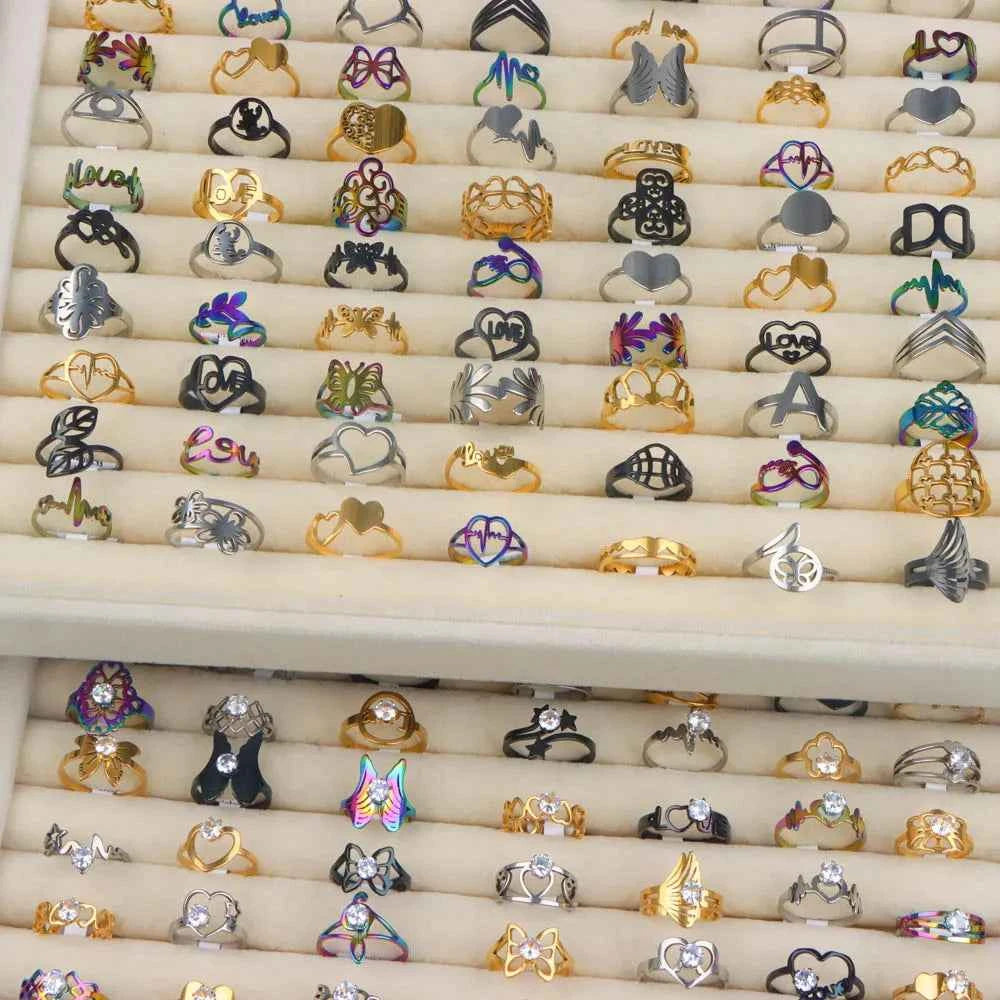 10/20 Pcs/Lot Fashion Multi Style Stainless Steel Jewelry Rings Zircon Crystal Spinner 5 Colors Punk Spikes For Womens Mens Gift
