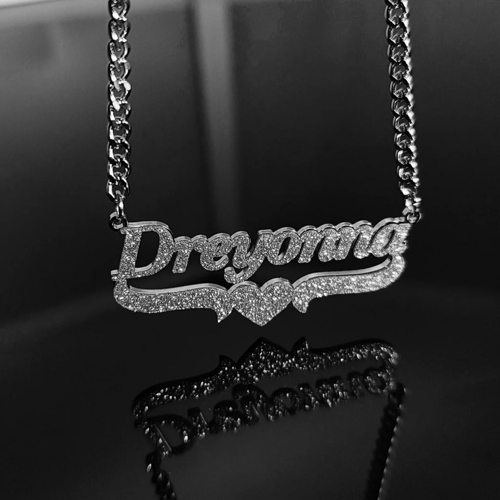 Jeshayuan Custom Bling Name Necklace Personalized Necklace Women Name Necklace Baby Name Necklace Nameplate Jewelry Gift