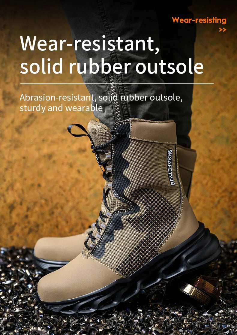 Fashion Work Boots Men Protective Shoes Safety Boots Steel Toe Shoes Outdoor Hiking Boots Light Tactical Boots Puncture-Proof