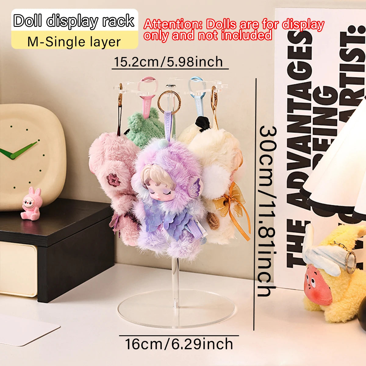 1pc transparent acrylic for Labubu display stand  360 ° rotating plush toy pendant blind keychain organizer jewelry organizer