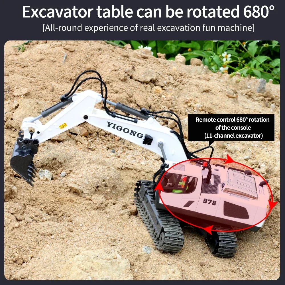 2.4G 11 Channels RC Excavator Dump Bulldozer Cart Trucks Bulldozer Alloy Vehicle  Remote Control Excavator Gift Toys for Boy