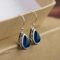 Huitan Green/Red Pear Stone Drop Earrings for Women Ethnic Style Aesthetic Carved Pattern Temperament Lady's Earrings Jewelry