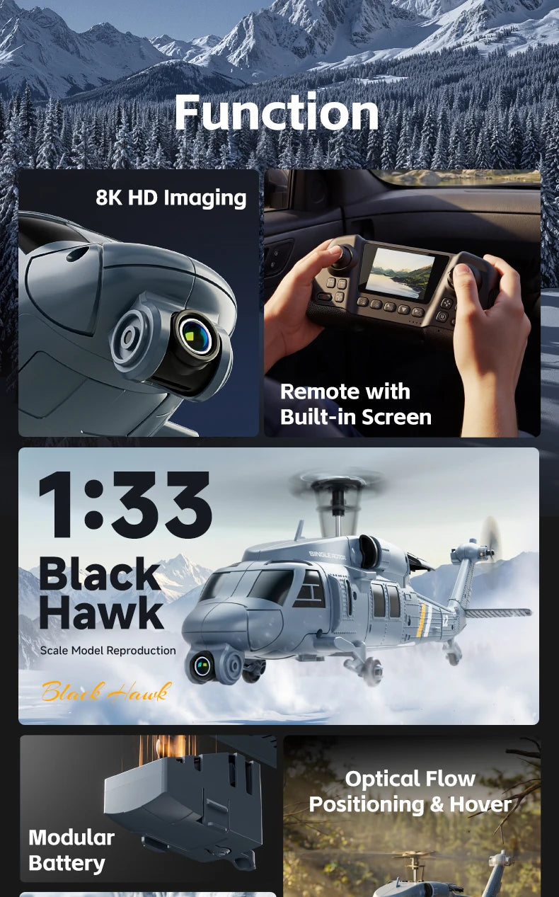 Military Remote Control Screen Helicopter 6 Axis Gyro Single Rotor 8K Aerial Optical Flow With Screen WIFI FPV RC Helicopter Toy