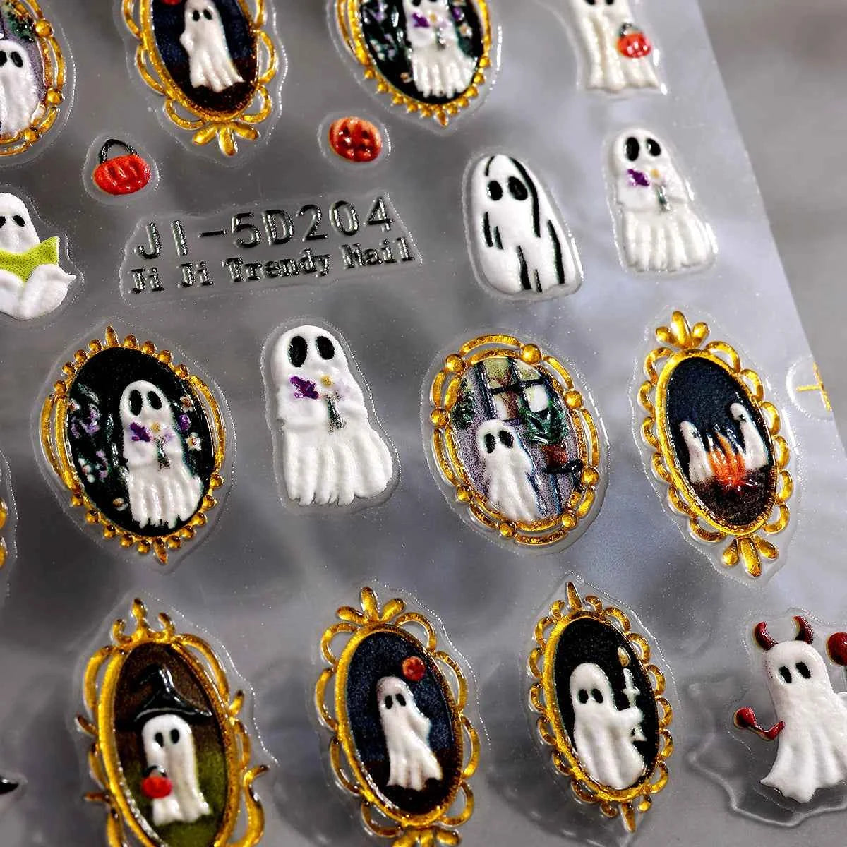 Halloween Gothic Ghost Nail Stickers – 5D Embossed Frames