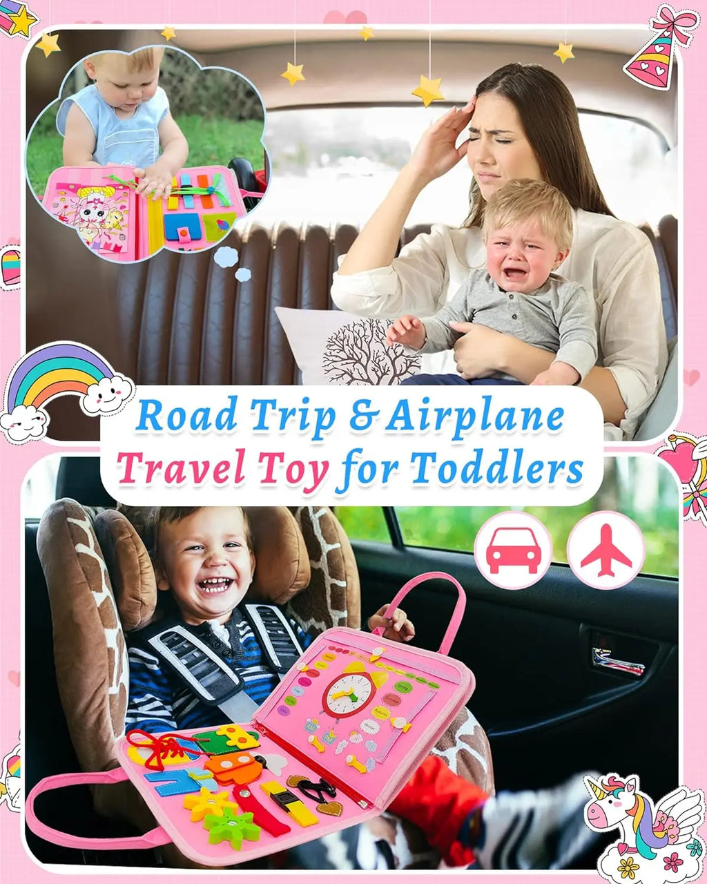Toddler Busy Board Montessori Toys Learning Educational Activities Travel Toy Dinosaur Dress up  Sensory Life Skill Backpack