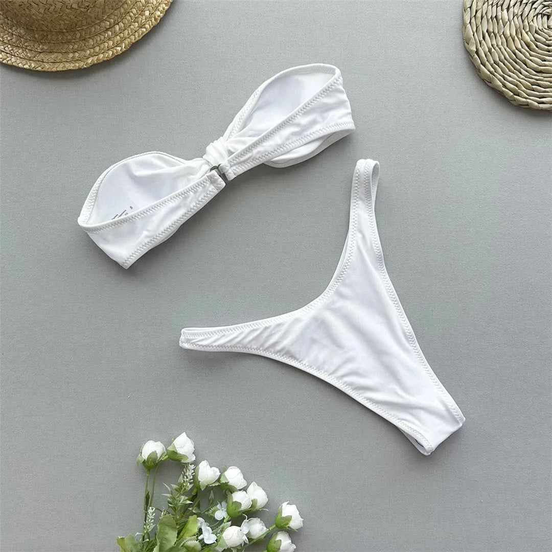 Bandeau Knotted Brazilian High Cut Bikini Women Swimwear Female Swimsuit Two-pieces Bikini set Bather Bathing Suit Swim V5930