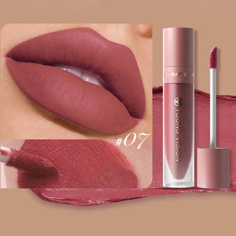 DUNUF  8-color matte velvet smooth easy-to-apply square tube lip gloss waterproof three-dimensional plumping lipstick