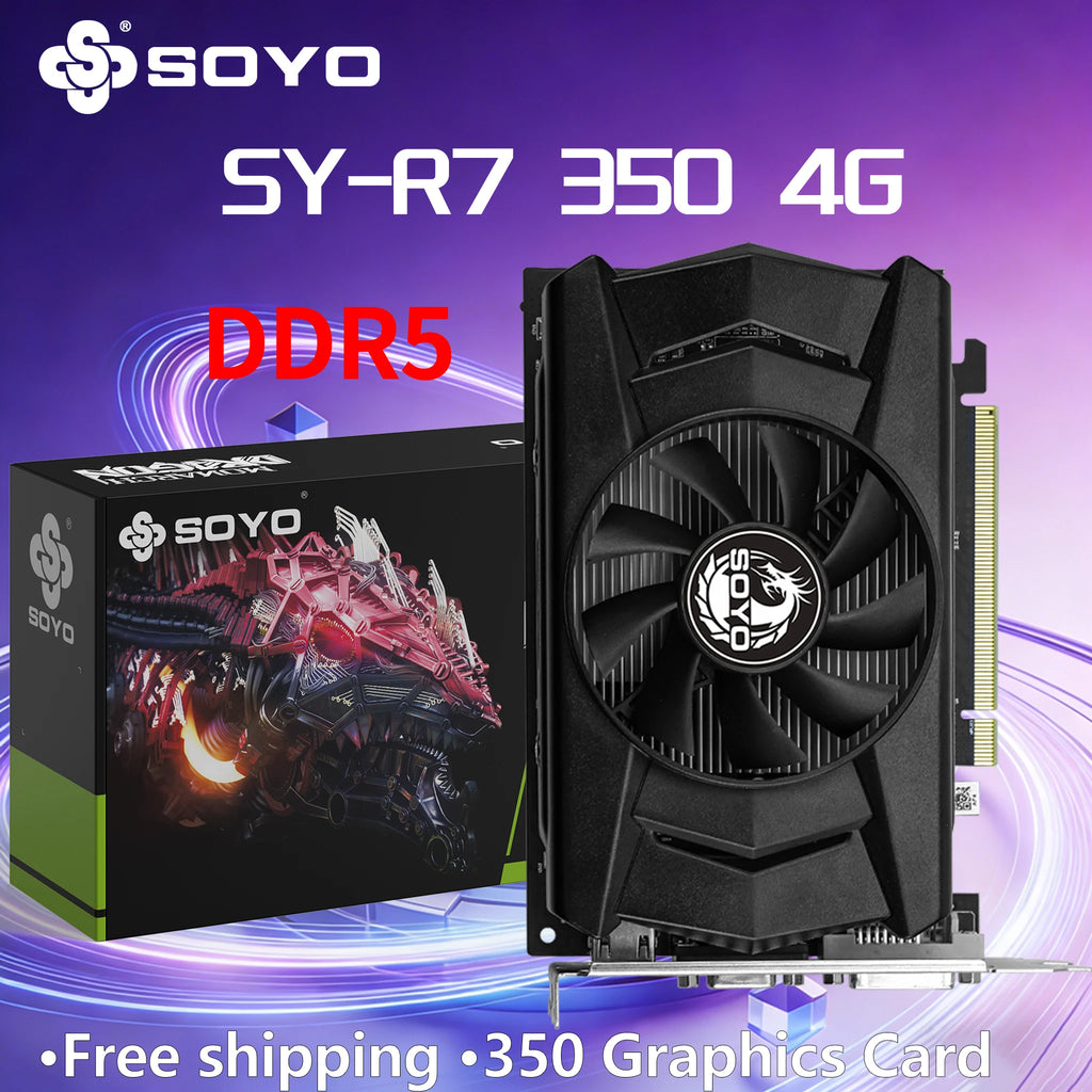 SOYO AMD Radeon R7 350 4GB GDDR5 Graphics Card Video Card PC Game Desktop Computer componen 128bit 28NM PCIe3.0x16 VGA HDMI DVI