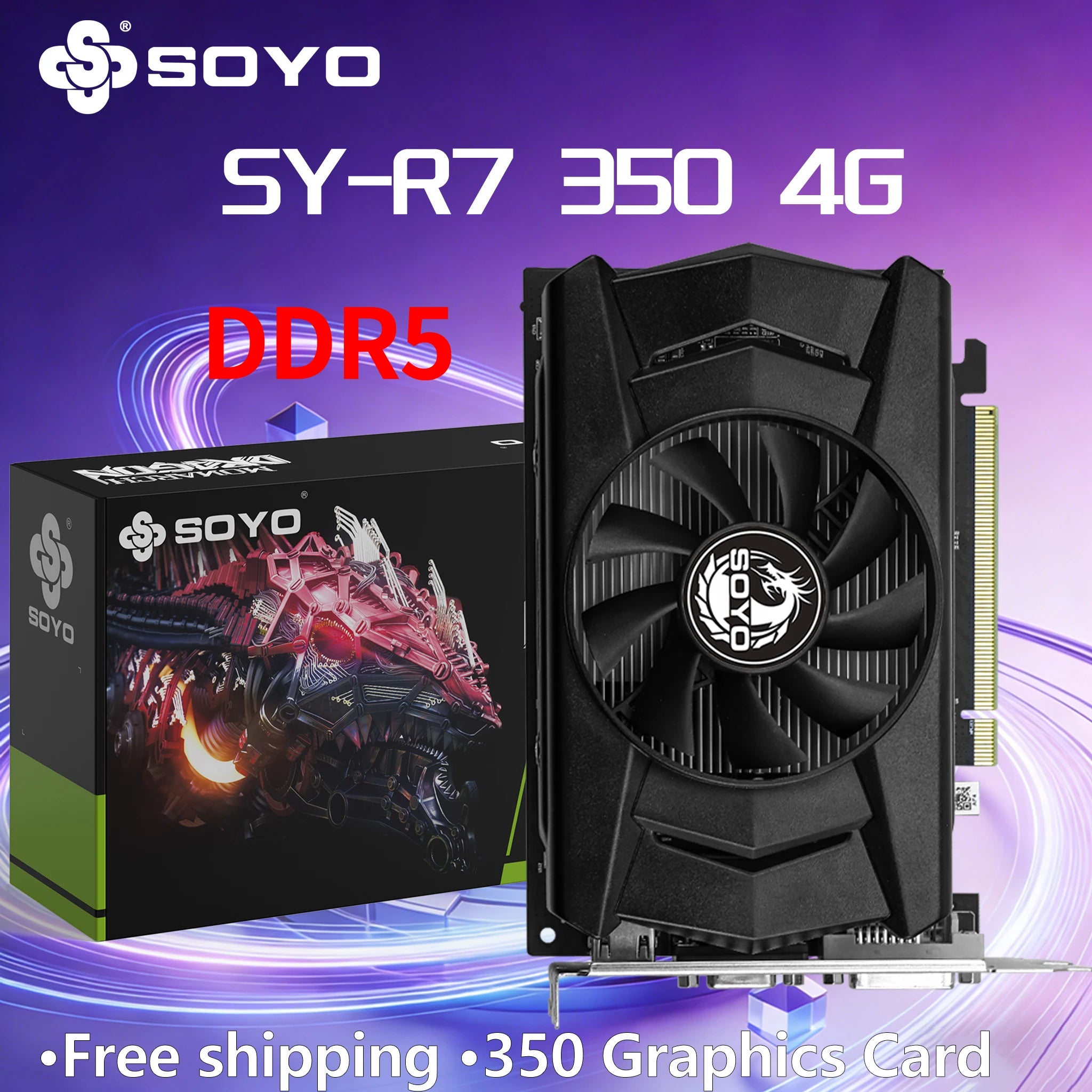 SOYO AMD Radeon R7 350 4GB GDDR5 Graphics Card Video Card PC Game Desktop Computer componen 128bit 28NM PCIe3.0x16 VGA HDMI DVI