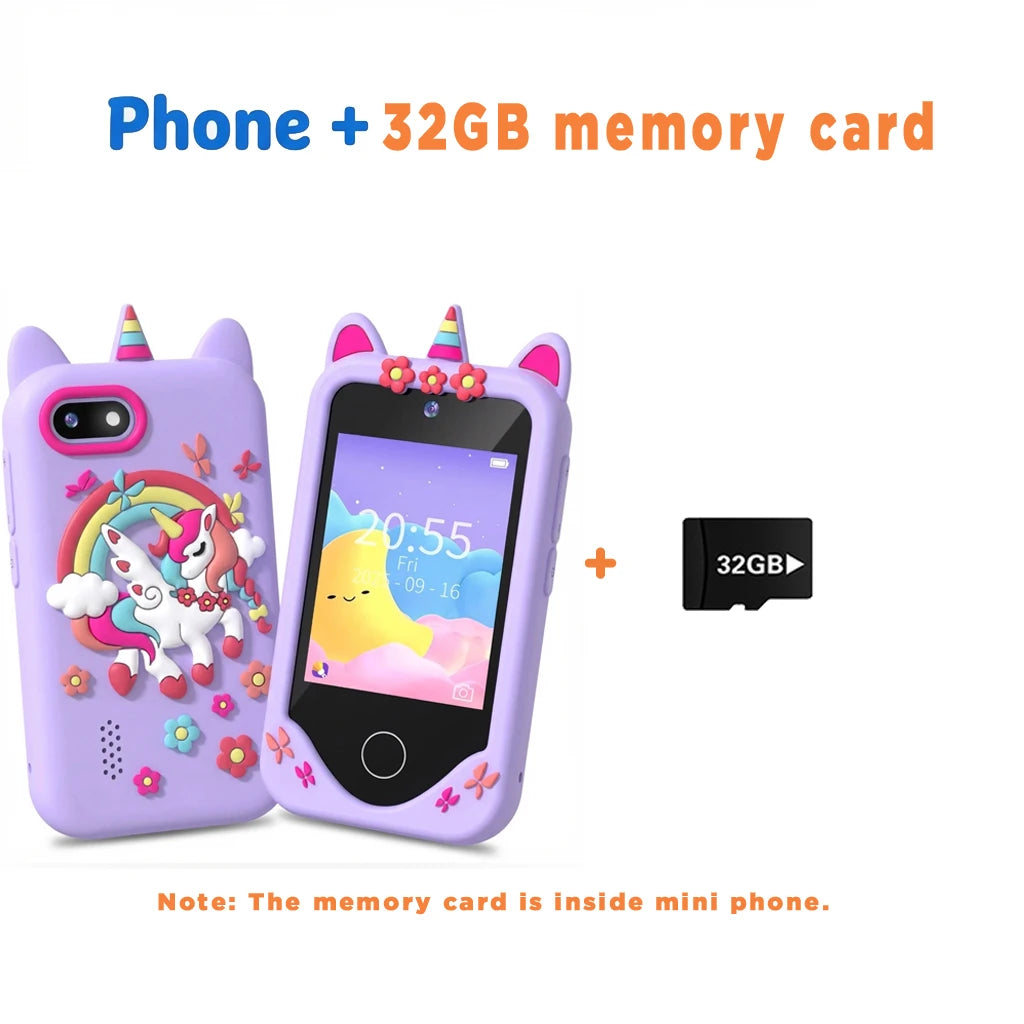 Kids Learning Phone for Girls & Boys 2.8" Touchscreen Dual Camera, Games, Video Player with 32GB SD Card Christmas Birthday Gift