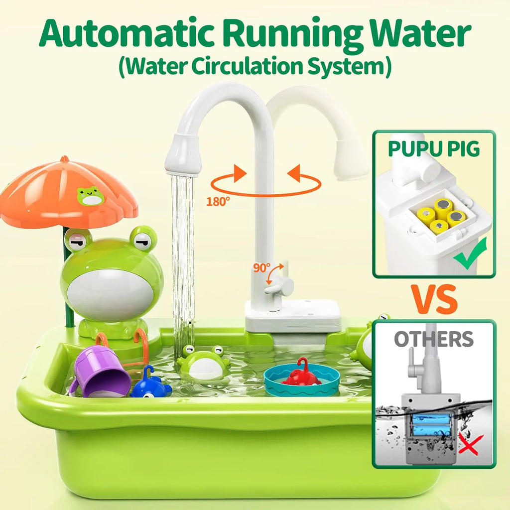 Kids Electric Kitchen Sink Toys with Running Water, Pretend Play Dishwasher & Fishing Toys, Educational Role Play Gift for Girls