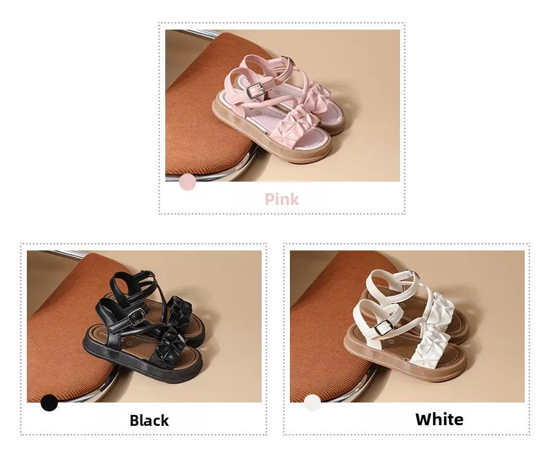 New Children's Sandals Summer Bowknot Girls Princess Causal Shoes Fashion Kids Soft Bottom Beach Flat Sandals Open-toe Versatile