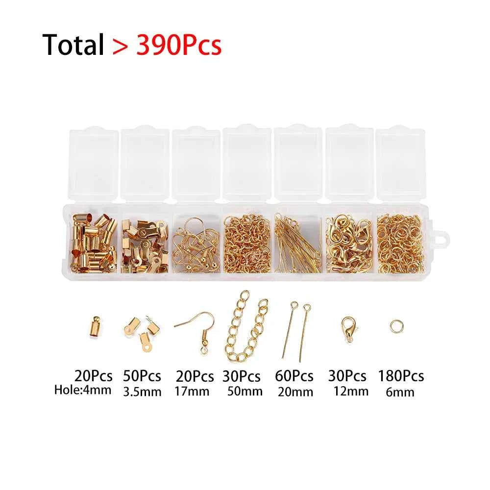 210-400pcs/Box Jewelry Making Kits Lobster Clasp Open Jump Rings End Crimps Beads Box Handmade DIY Bracelet Necklace Findings