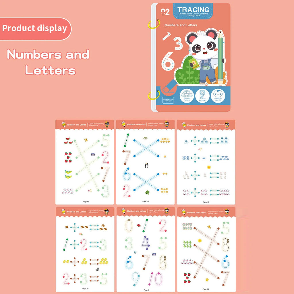 Reusable magic tracking workbook, suitable for children, drawing and control training, thick lines, educational diary, notebook