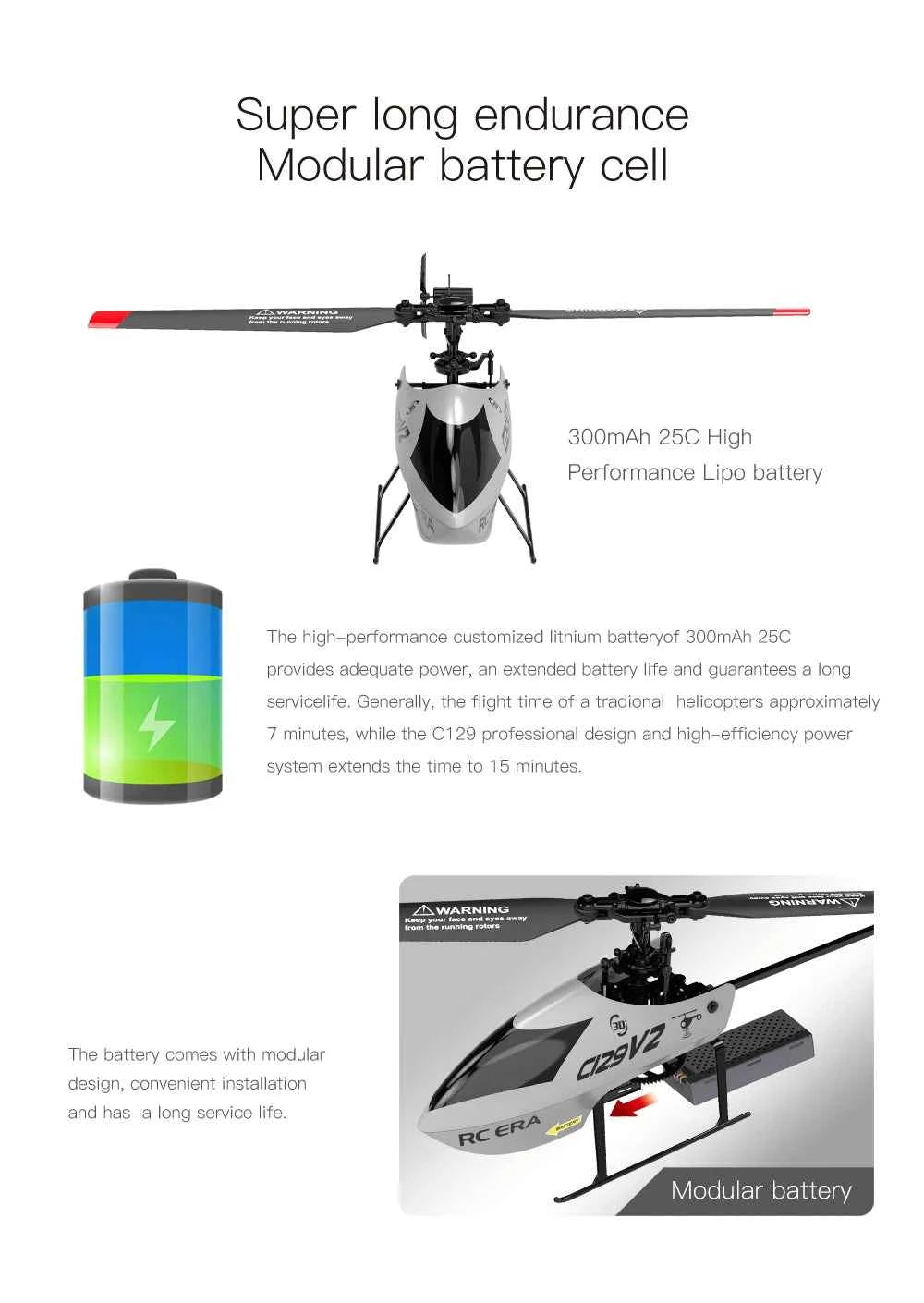 RC ERA C129V2 RTF RC Helicopter 2.4GHz 6-axis Gyroscope One Click 3D Flip Remote Control Aircraft Hobby Toys