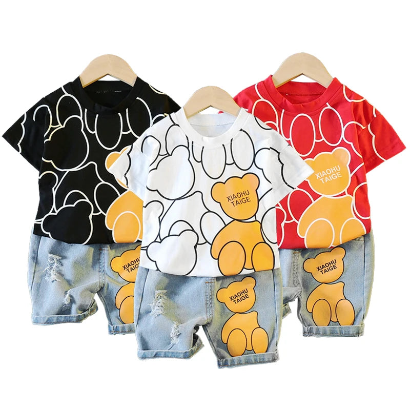 New Summer Baby Boys Clothing Set Cartoon Bear Short Sleeve T-Shirt Shorts 2Pcs Suit For 1-5 Years Kids Children Fashion Outfit