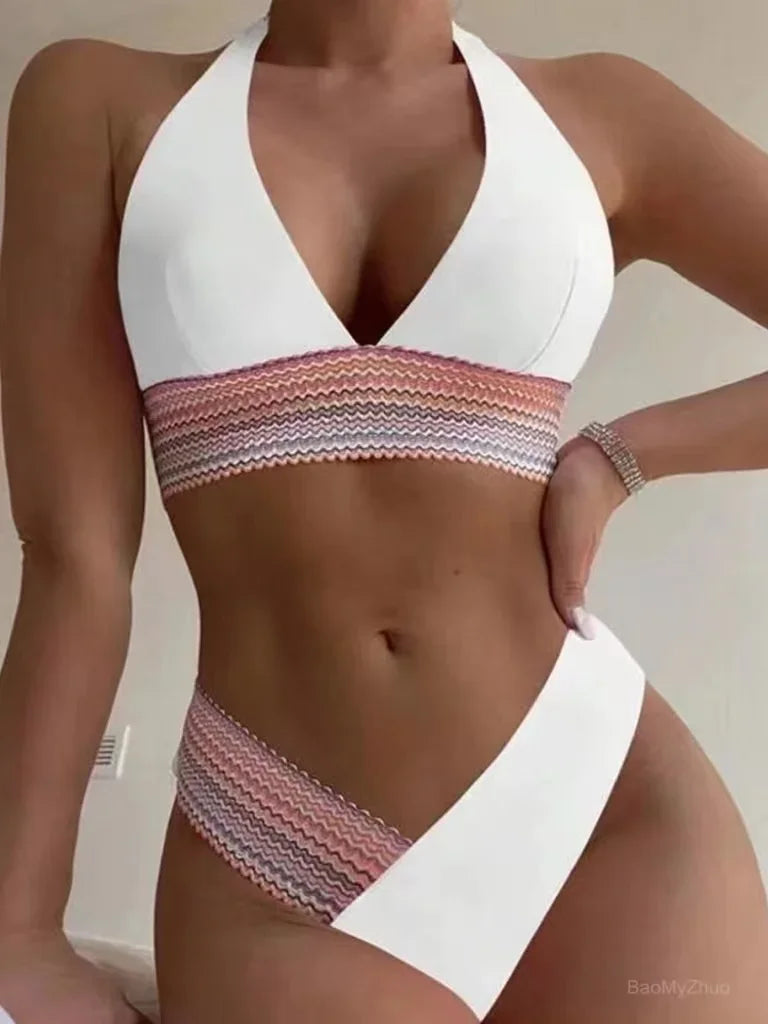 2024 Sexy Bikini Sets Women Swimsuit Female Swimwear Halter Thong Biquini High Waist Bikinis Brazilian Swimming For Bathing Suit
