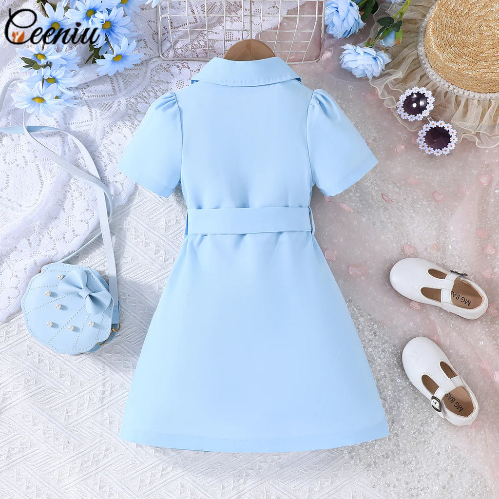 Ceeniu 3-8Y Kid's Jacket Dresses For Girls Lapel Patchwork Frill Blazer Dress For Girls Fashionable Children Clothes Girls