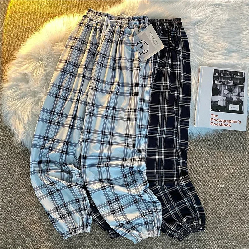 2024 New Fashion Casual Pants for Women Korean Loose Black Plaid Summer Harajuku Harem Long Pants Streetwear Trousers Chic