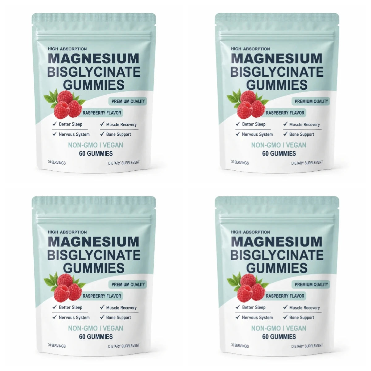 4 bags Package Magnesium Bisglycinate Gummies Raspberry Flavor 60 Count