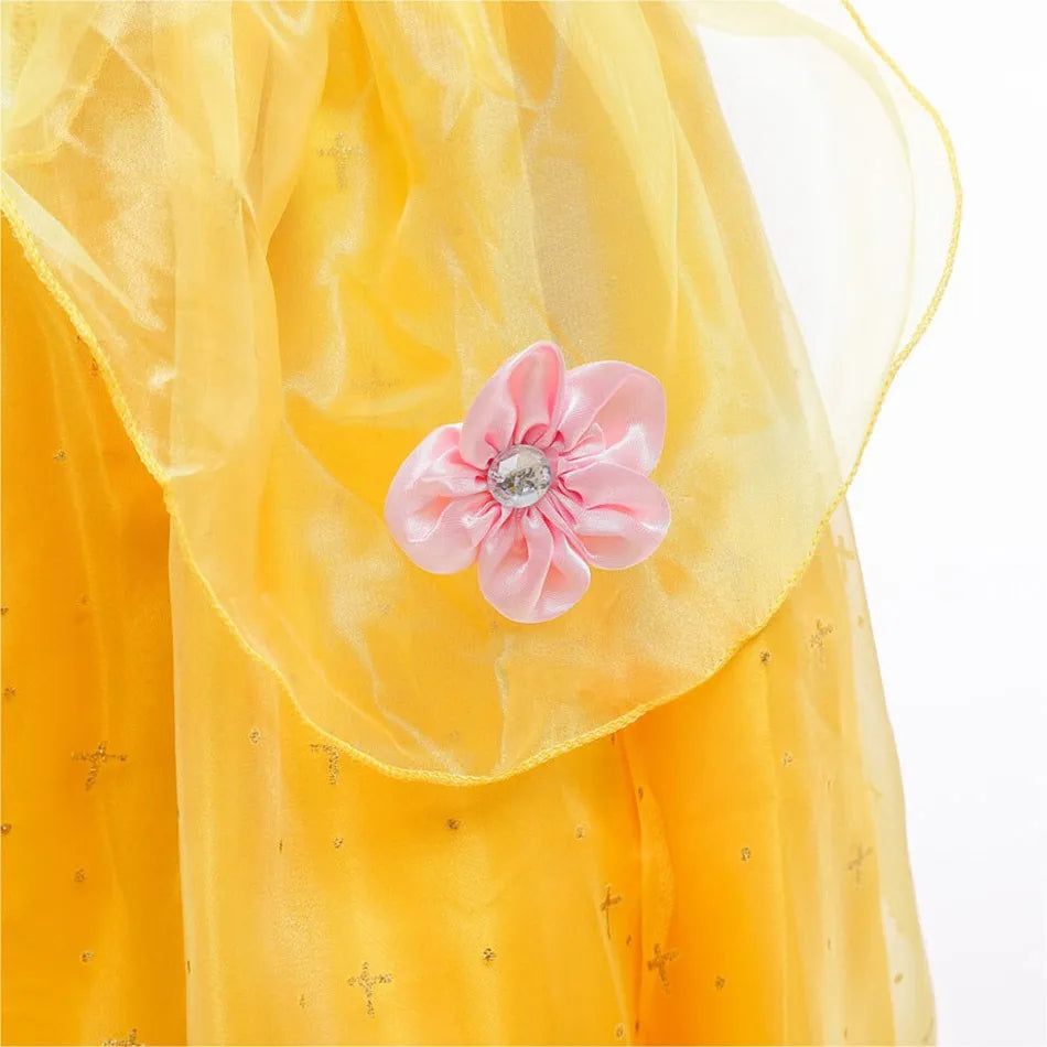 Girl Belle Dress Up Sleeveless Floral Children Party Princess Costume Kids Beauty and The Beast Halloween Carnival Outfit Clothe