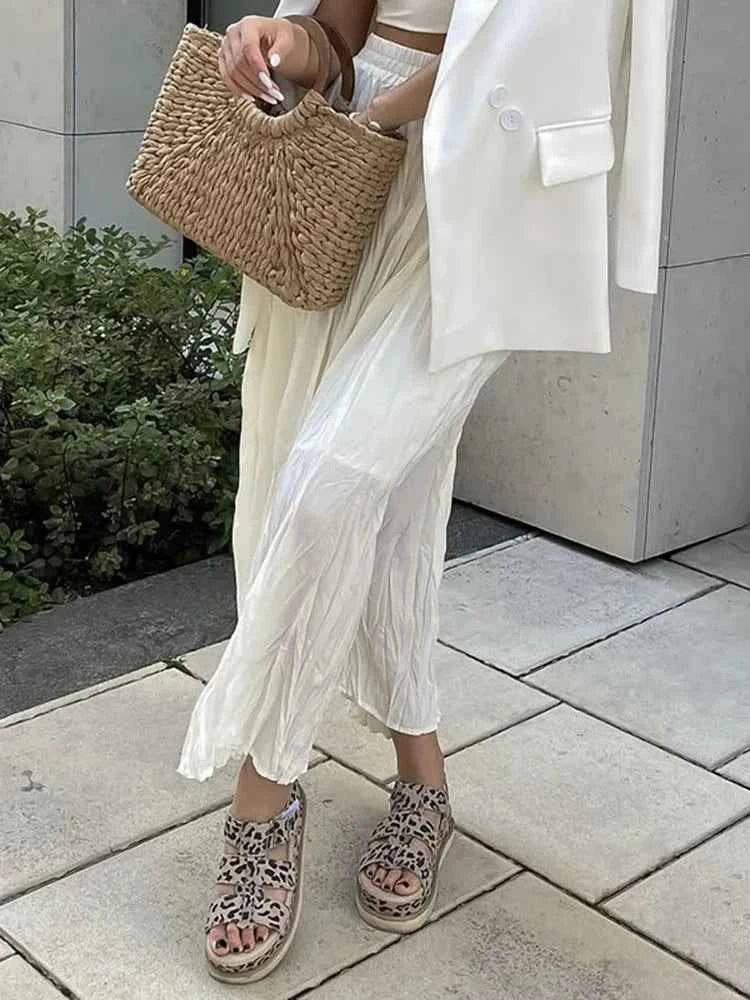 KarSaNy Long Pleated Skirts For Woman High Waist Large Hem White Skirt Summer Women's A Line Maxi Skirts For Women 2026 Long