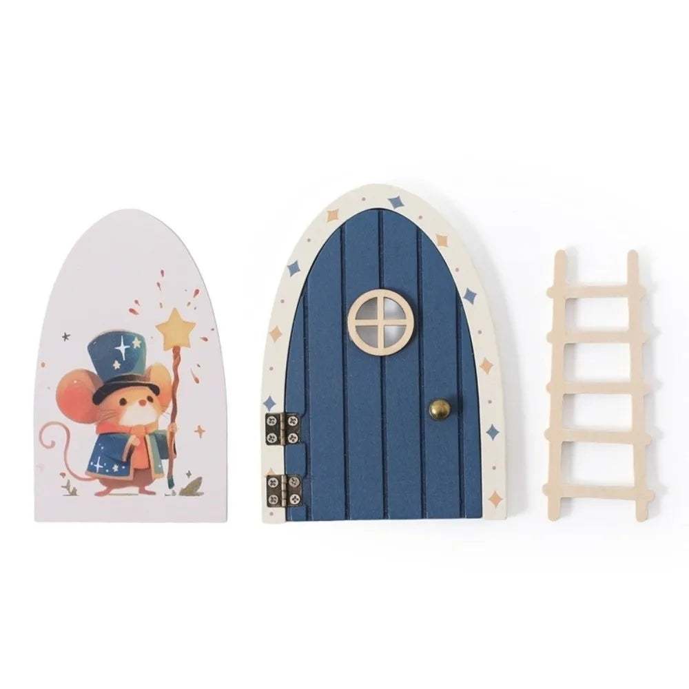 Glows in The Dark Window Dollhouse Home Decorations Mini Creative Fairy Elf Door Funny Wooden Mouse Hole Nursery Decor