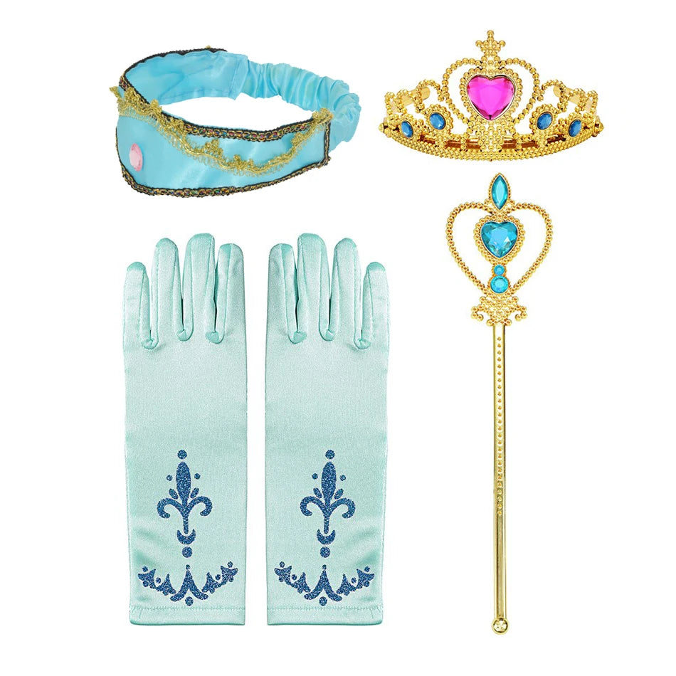 Girl Princess Costume Accessories Gloves Wand Crown Jewelry Set Princess Wig Braid Princess Dress Costume Cosplay Accessories