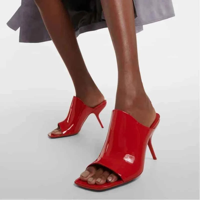 2026 New Style Women's High Heels Shoes Patent leather Pointed Toe Solid Color Night Club Party Shoes Femme Summer Half Slippers