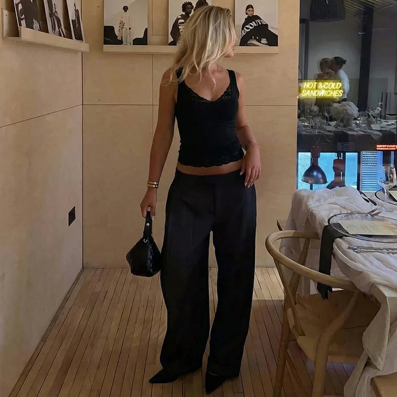 Dulzura Square Collar Backless Slim Lace Ruffles Patchwork Tank Top Women'S Fashion Sexy Y2K Top Party Vacation Summer Clothes