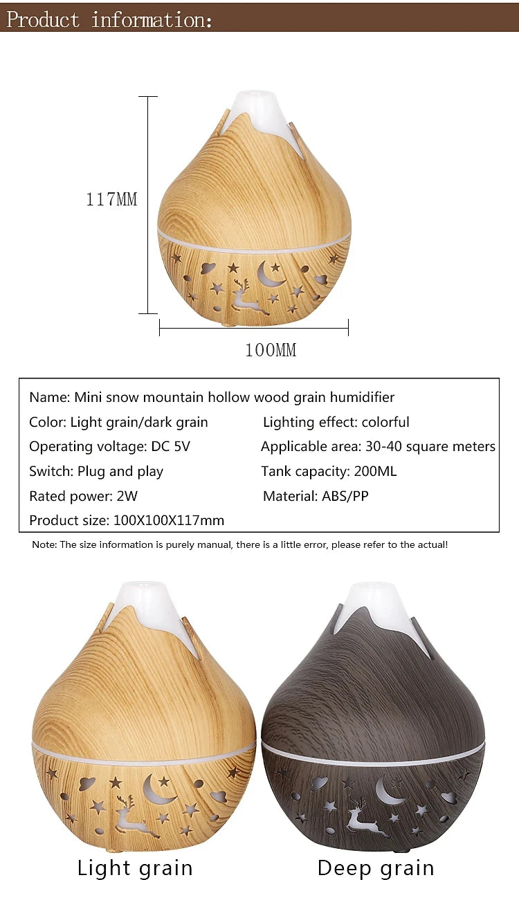USB Ultrasonic Cool Mist Sprayer Essential Oil Fragrance 200ml Mini Home Wood Grain Air Humidifier Electric Air Aroma Diffuser