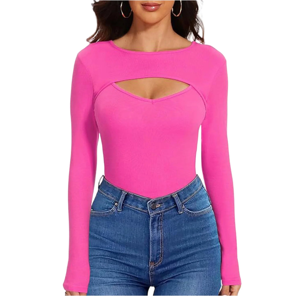 Spring Autumn Women's Long Sleeve T-Shirt Fashion Casual Front Hollow Slim Sexy Top Female Slim Bottoming Shirt Pullover