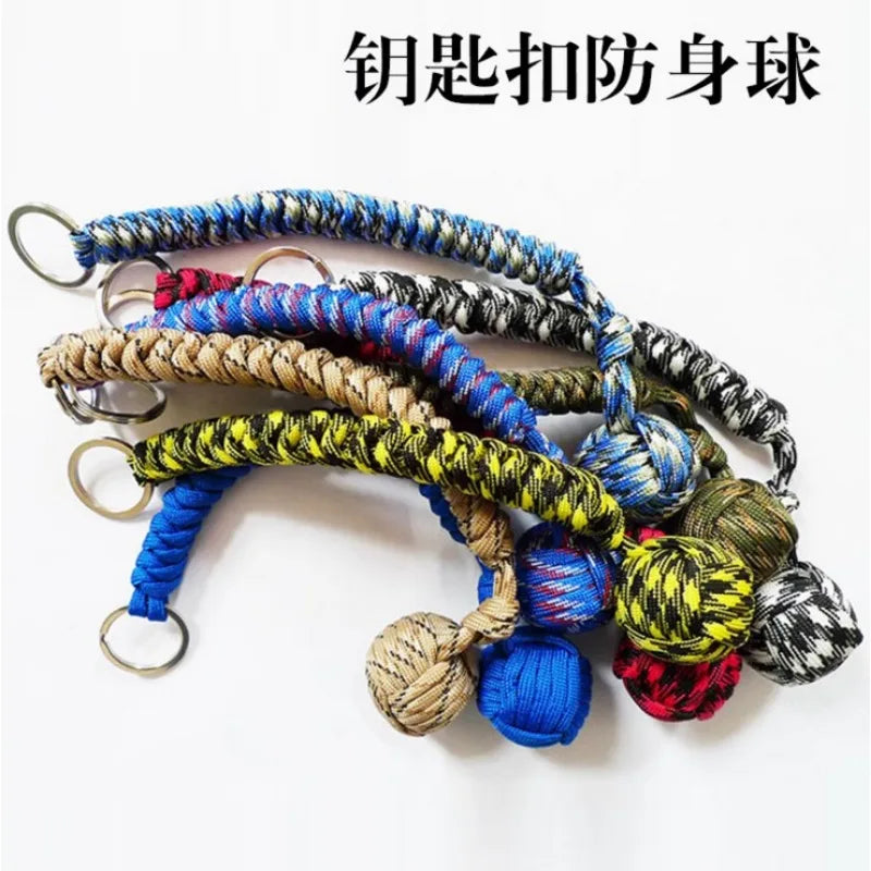 Emergency Escape Parachute Rope Woven Steel Ball Self-defense Ball Hand Woven Multifunctional Parachute Rope Woven Keychain