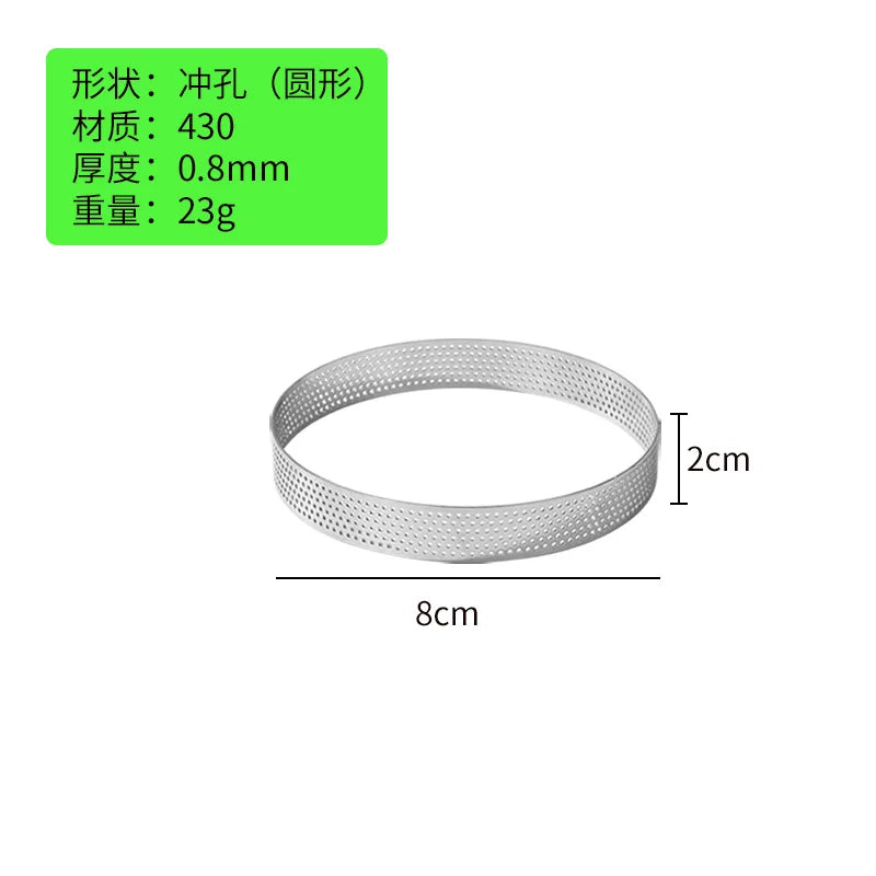 10PCS 5/6/7/8CM Perforated Tart Rings with Hole Stainless Steel Tart Bottom Tower Fruit Pie Quiches Cake Ring Mousse Baking Mold