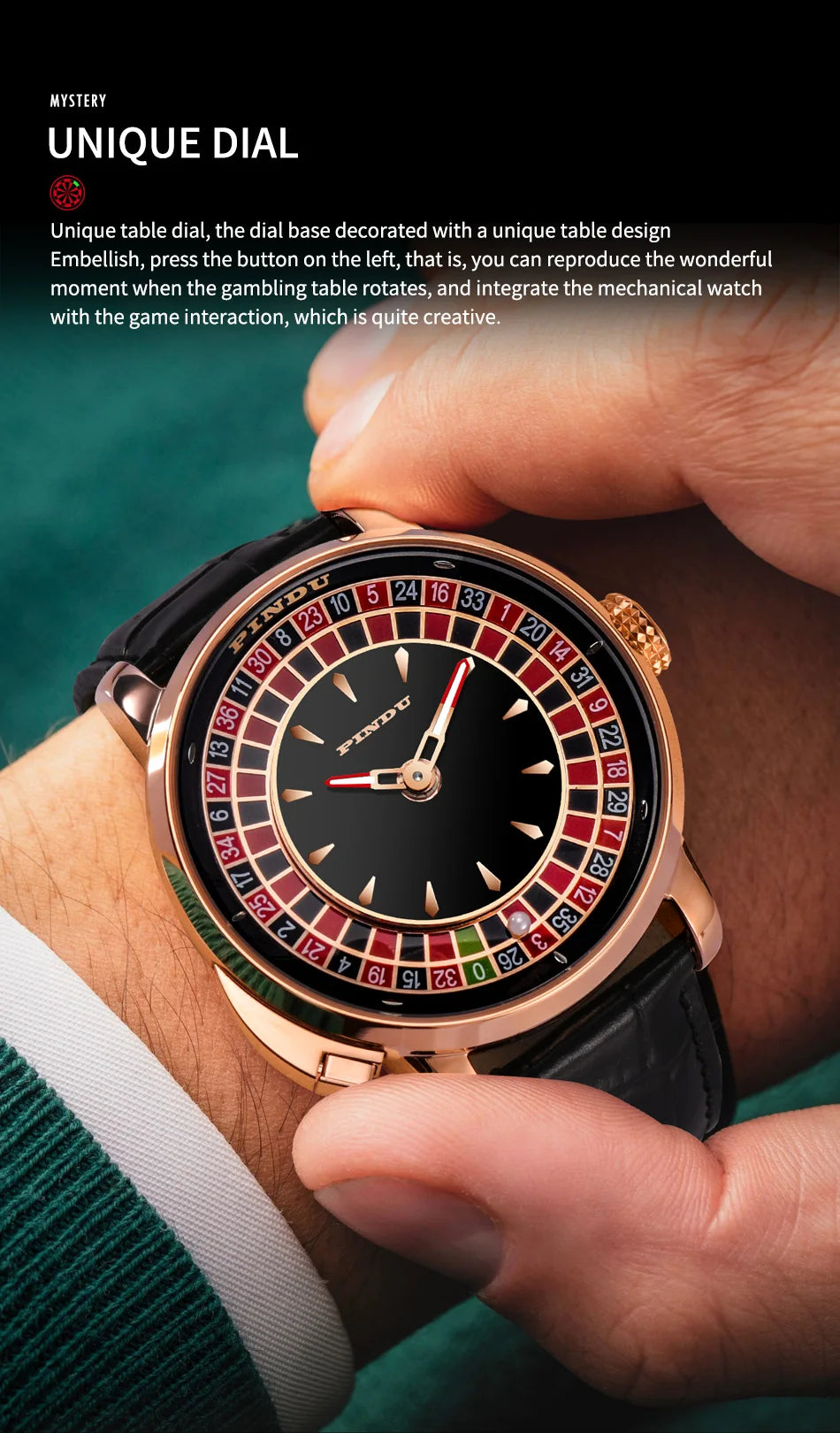 PINDU Player Series Mechanical Watches for Men European Roulette Game Dial Automatic Movement Funny Design Party  Watch