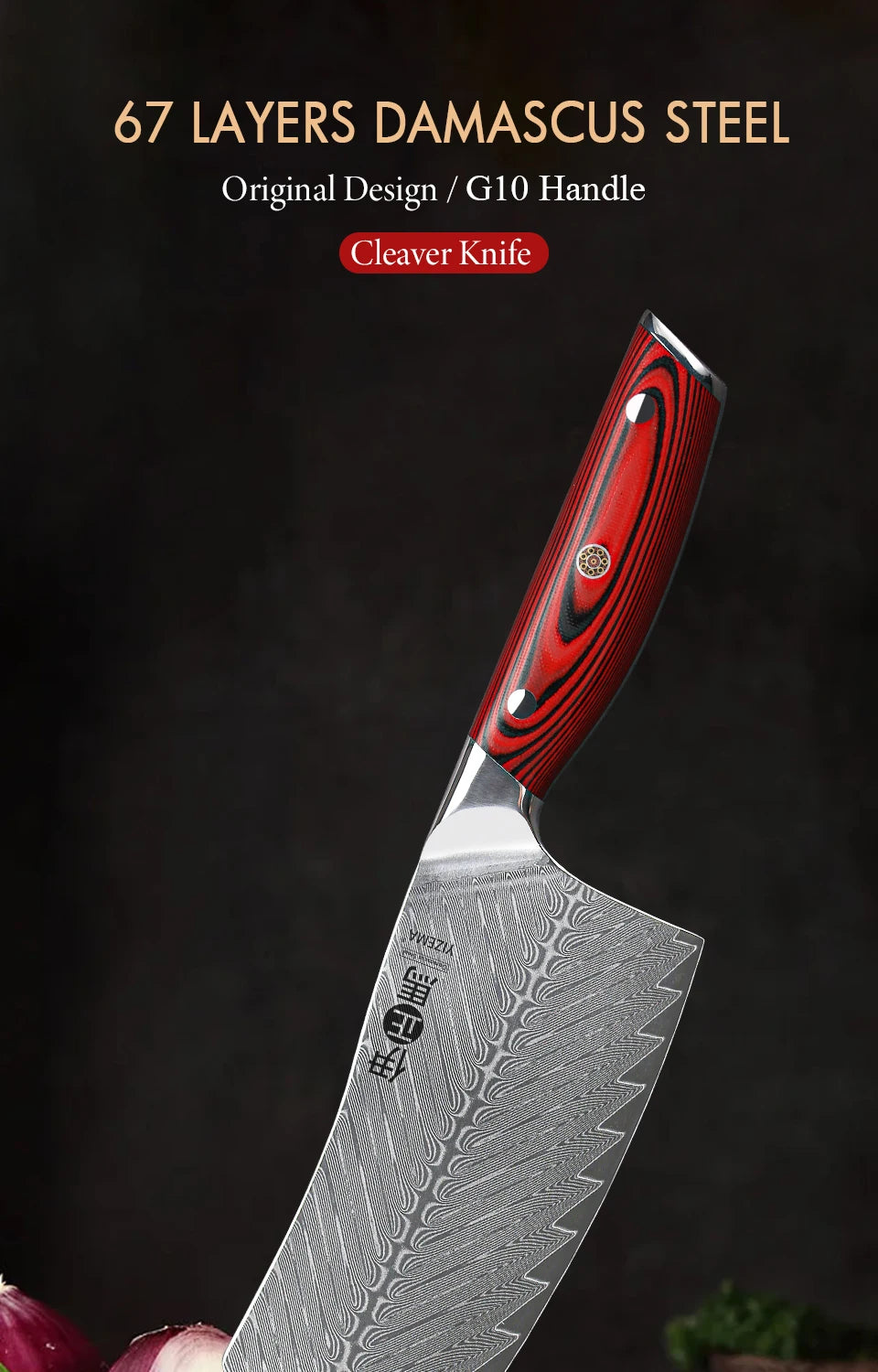 YIZEMA 7" Cleaver Knife Japanese Damascus Steel Sharp Meat Slicer Vegetable Chopper Kitchen High Quality Professional Chef Knife