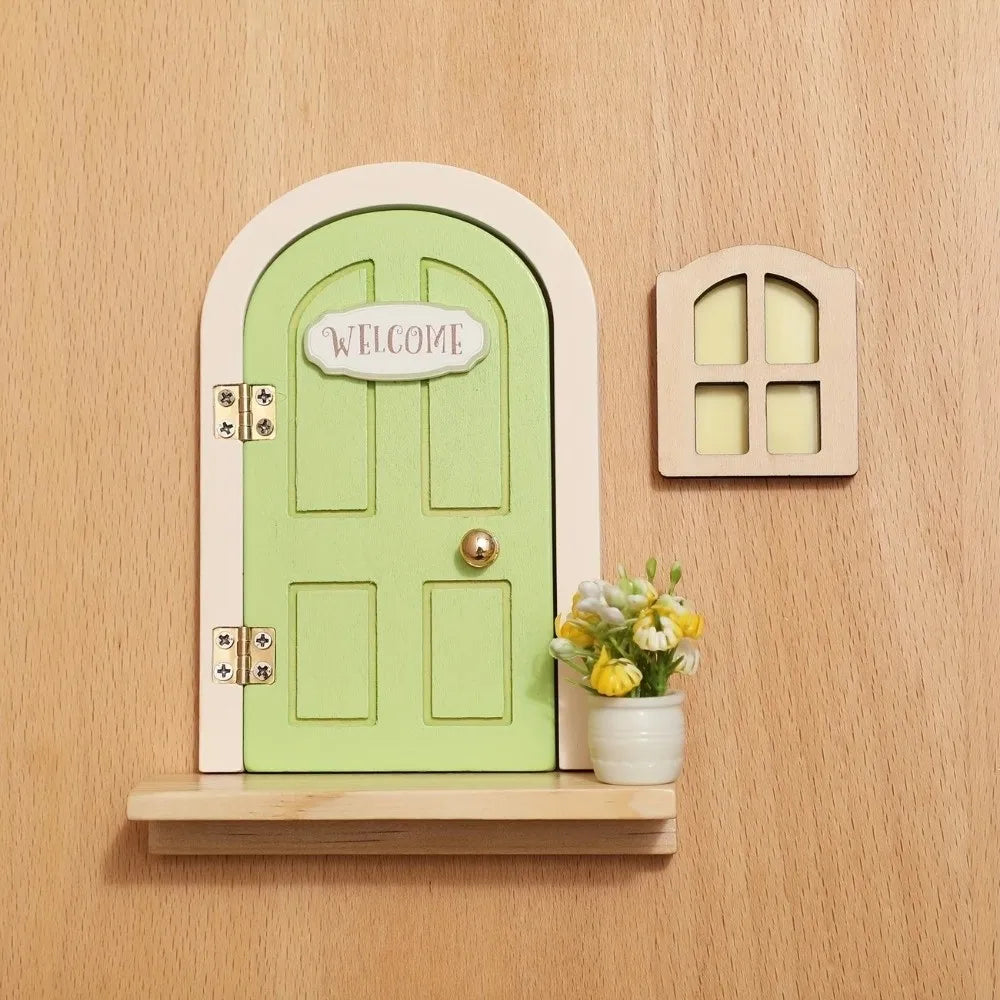 Glows in The Dark Window Dollhouse Home Decorations Mini Creative Fairy Elf Door Funny Wooden Mouse Hole Nursery Decor