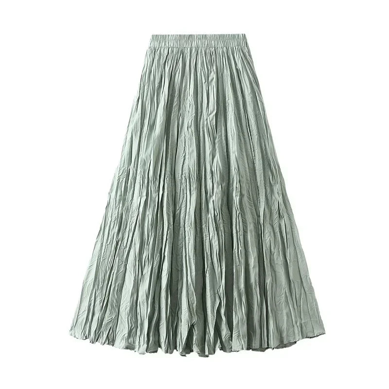 Light Luxury Irregular Slimming Pleated  A-line Skirt for Women High Waist Solid Color Loose Fashion Skirts Casual  Spring New