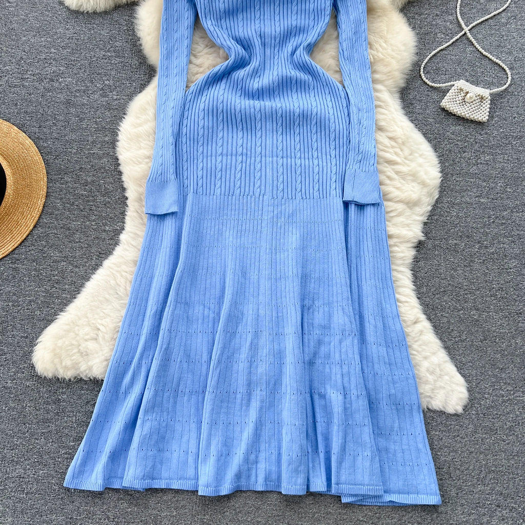 SINGREINY Autumn Winter Wear Dress Women Polo Single Breasted Pocket Design Bodycon Knitting Temperament Sweater Long Dresses