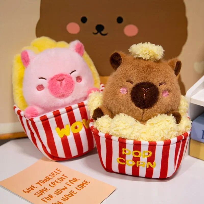 Adorable Plush Pig Bear Capybara Stuffed Animals Set Popcorn Lotus Containers Soft Home Nursery Decor Gift Kids Baby