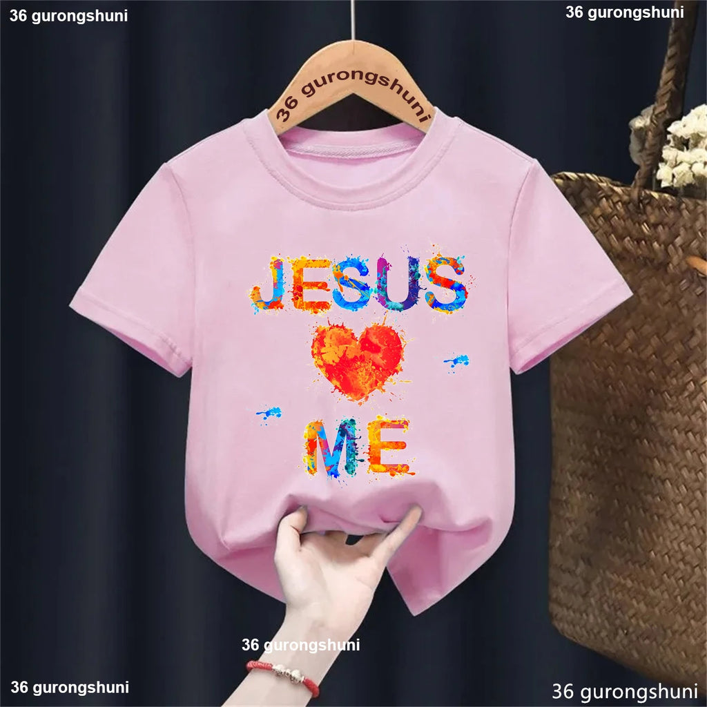 Newest Jesus Love Me Graphic Printed Tshirt Girls/Boys Cool 2-13 Years Kids Clothes Summer Fashion Short Sleeve T-Shirt Tops