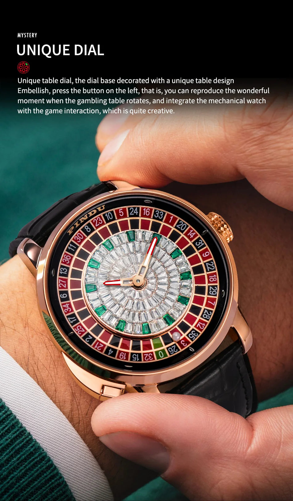 PINDU Player Series Mechanical Watches for Men European Roulette Game Dial Automatic Movement Funny Design Party  Watch